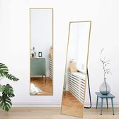 SensaHome Passpiegel - Minimalistische Design Wandspiegel - Staande Rechthoekige Spiegel met Metalen Rand - Goud - Modern - Kleedkamer Spiegel/ Badkamerspiegel - 39x156x4 CM