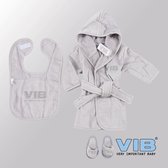 VIB® - Giftset Luxe Katoen - VIB slabbetje, badjas en slippers (Grijs) - Babykleertjes - Baby cadeau