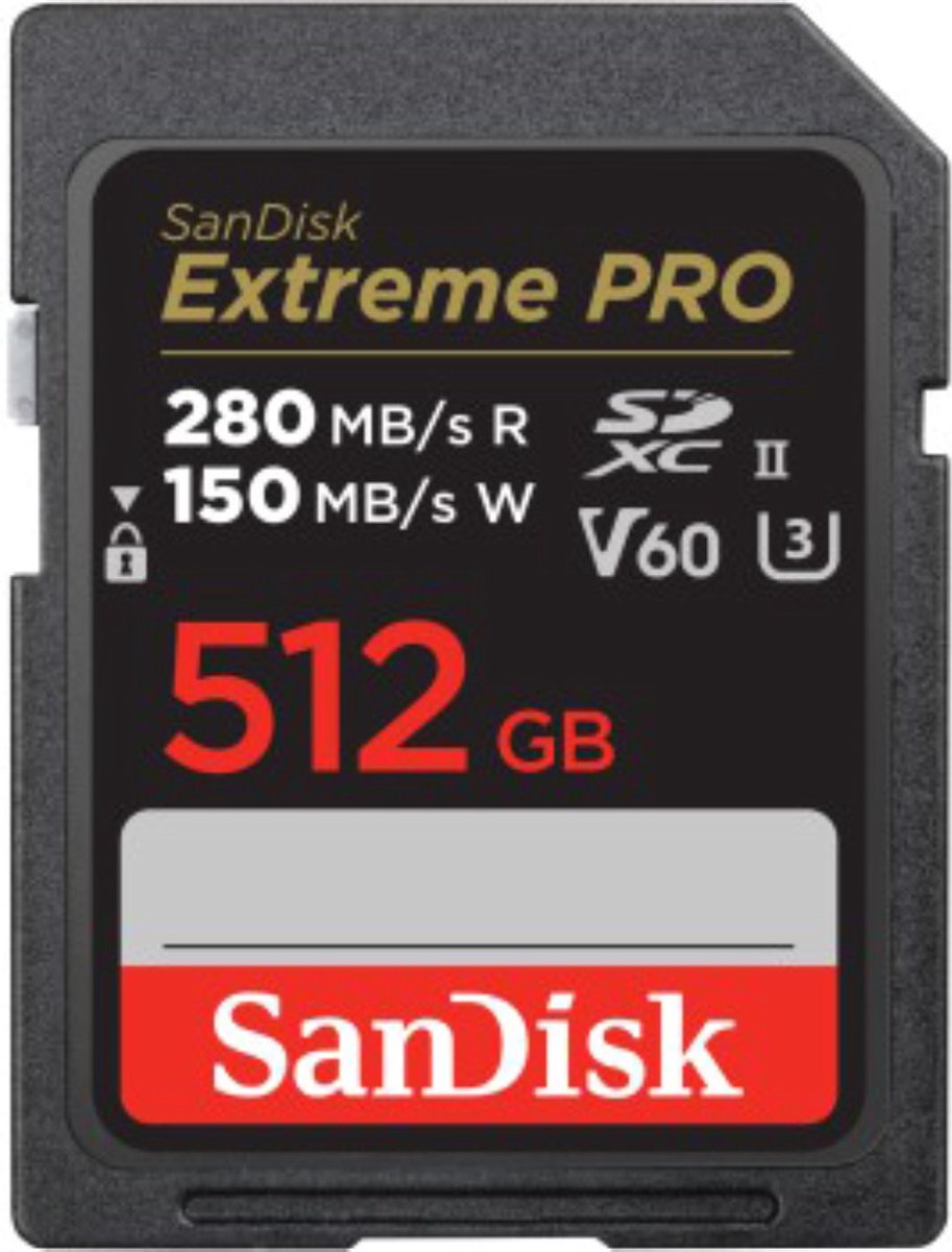 SanDisk 512GB SDXC Extreme Pro UHS-II U3 V60 280MB/s geheugenkaart