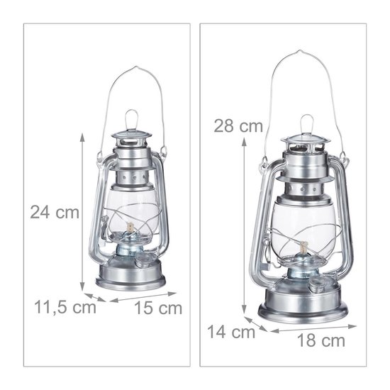 relaxdays olielamp set 2 stuks - stormlamp - petroleumlamp - windlicht - stormlantaarn zilver van Relaxdays — afbeelding 5