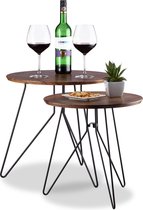 relaxdays bijzettafel vintage - 2 stuks - mimiset - retro tafeltje - salontafel rond hout