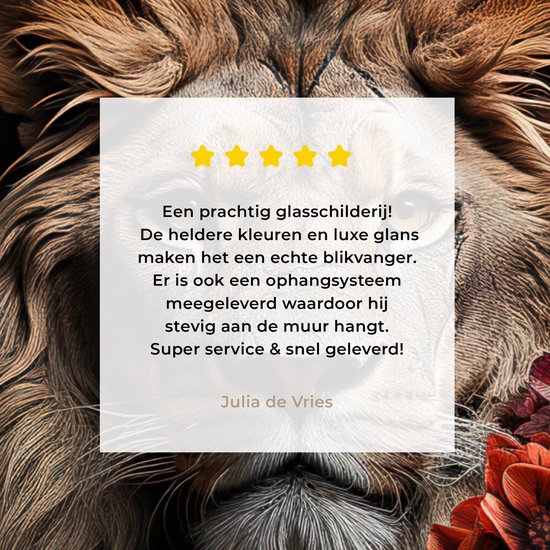 MuchoWow® Glasschilderij 120x90 cm - Schilderij acrylglas - Leeuw - Dier - Natuur - Botanisch - Bloemen - Roze - Foto op glas - Muurdecoratie woonkamer - Wanddecoratie slaapkamer - Schilderijen