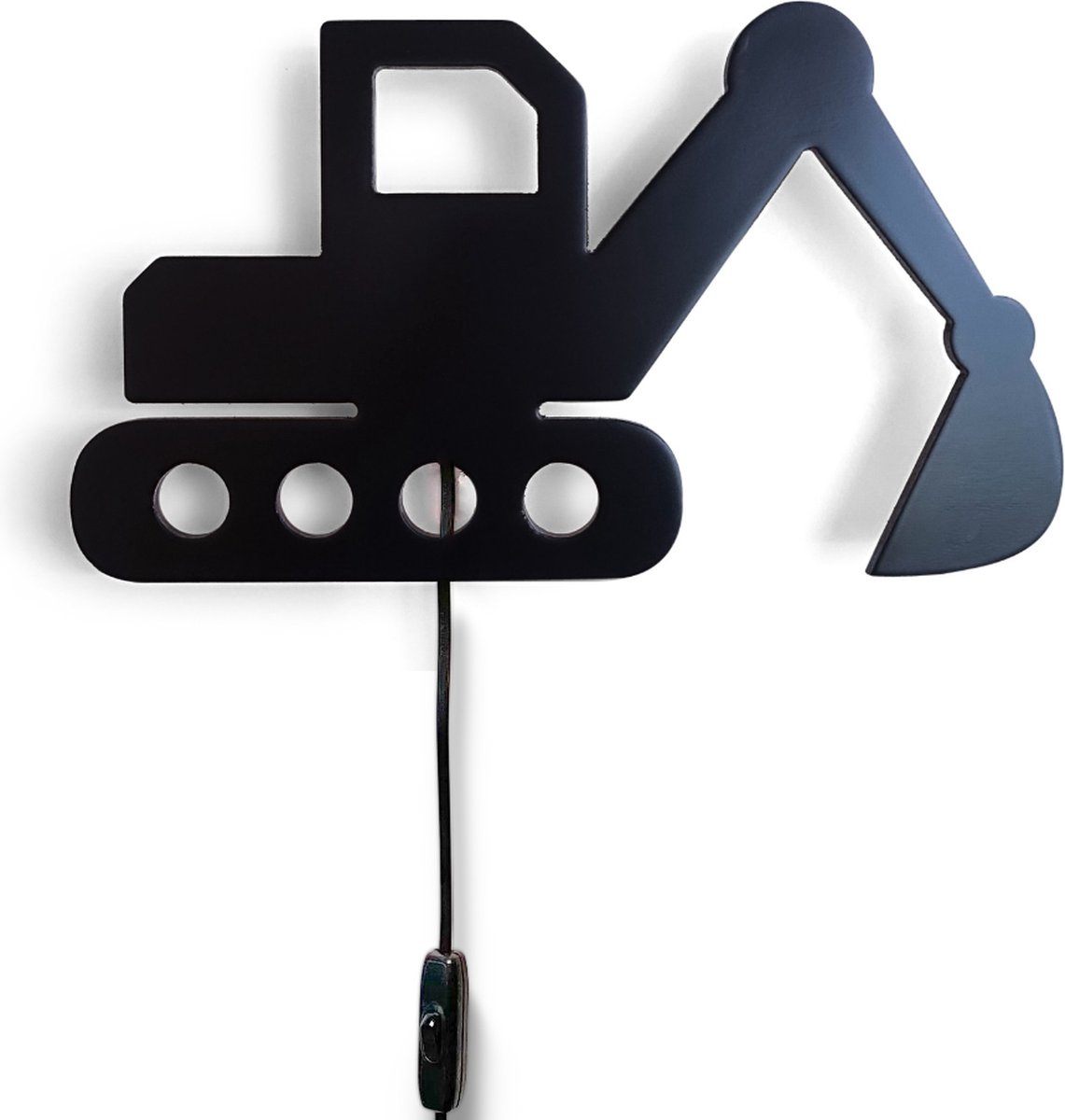 Houten wandlamp kinderkamer | Graafmachine - zwart | toddie.nl
