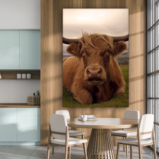 Tableau sur toile Highlander écossais - Animaux - Berg - 120x180 cm - Décoration murale XXL