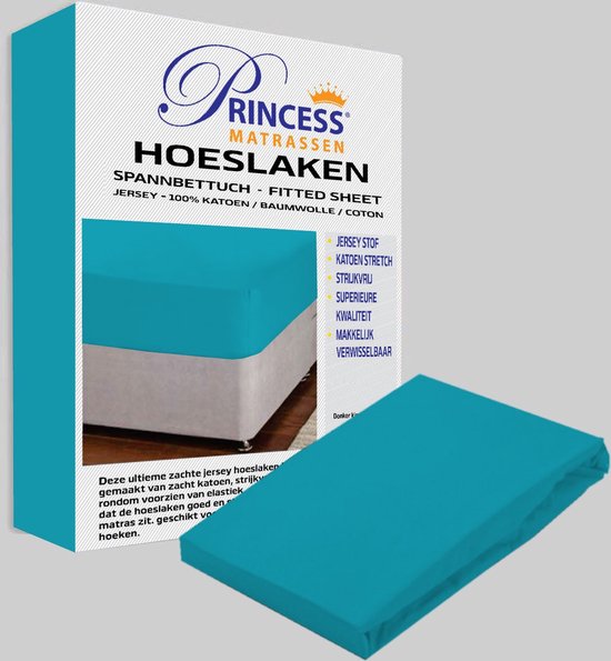 Het Ultieme Zachte Hoeslaken- Jersey -Stretch -100% Katoen -1Persoons-90x200x30cm-Turquoise