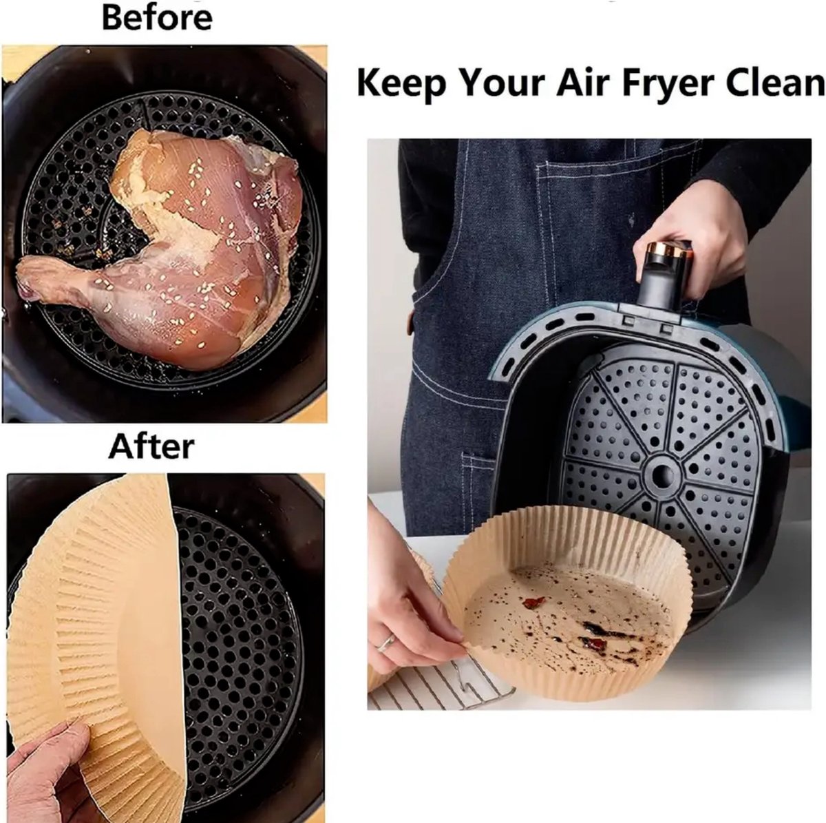 Airfryer Bakpapier, 200 stuks, vierkant bakpapier voor