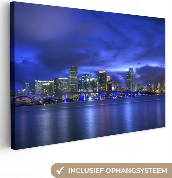 Canvas Schilderij Skyline - Eiland - Miami - 60x40 cm - Wanddecoratie