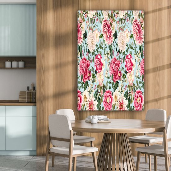 Tableau sur toile Fleurs - Collage - Couleurs - 80x120 cm - Décoration murale