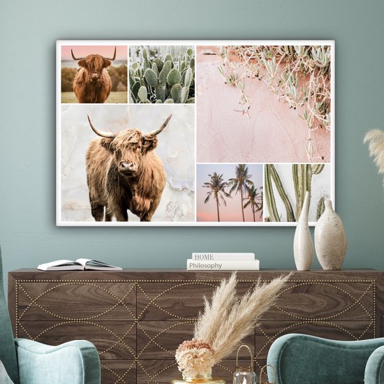 Décoration murale - Highlander écossais - Collage - Cactus - Peinture sur Toile - 140x90 cm