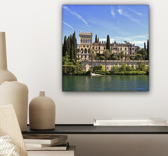 Tableau sur Toile Lac de Garde - Water - Maison - 20x20 cm - Décoration murale