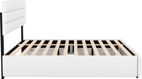 Merax Lit double 140 x 200 - Cadre de lit avec 2 tiroirs et lit gigogne supplémentaire 90 x 190 - Wit