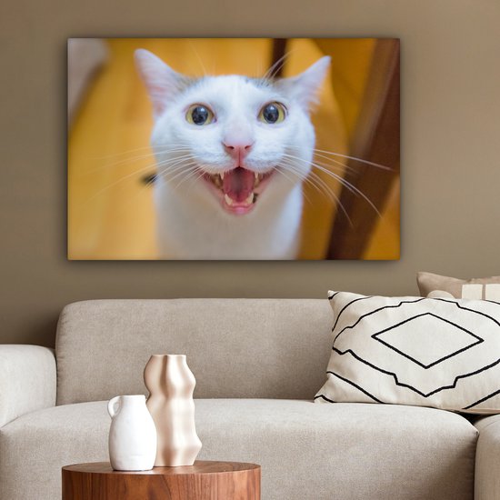 Chat souriant gros plan 90x60 cm - Tirage photo sur toile (Décoration murale salon / chambre)