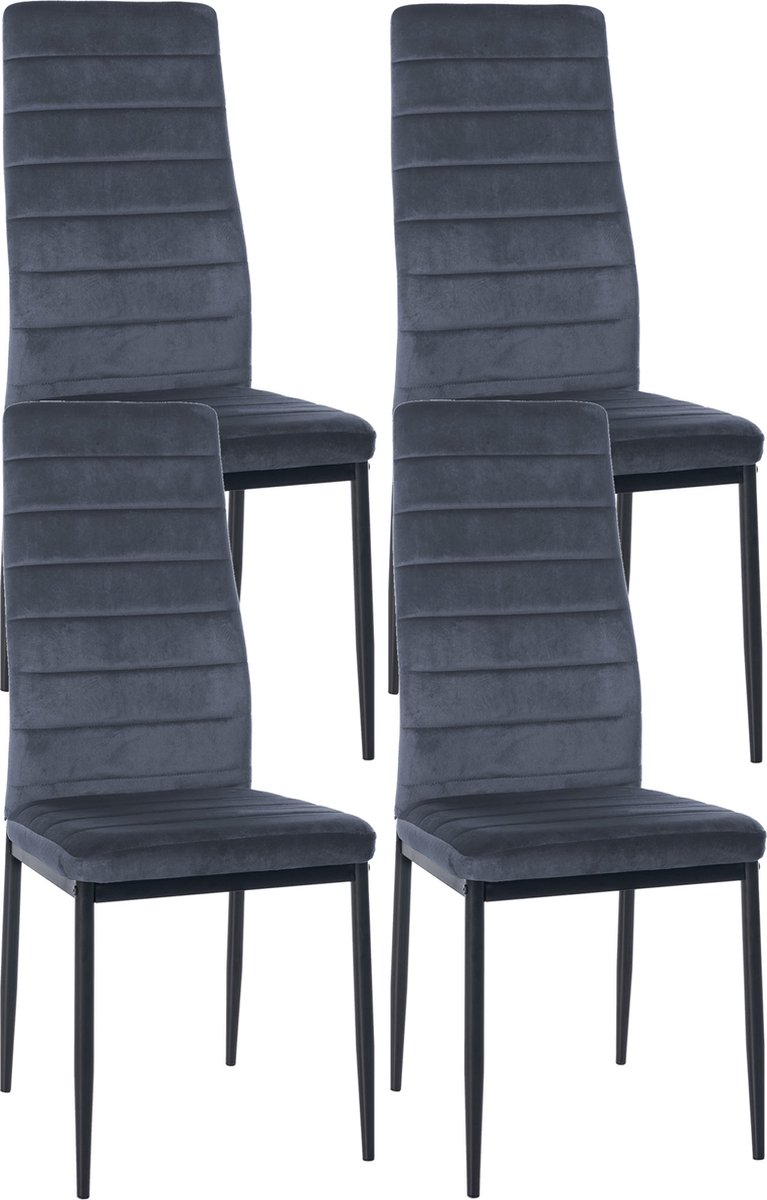 CLP Mayfair Set van 4 eetkamerstoelen - Zonder armleuning - Fauteuil - Metalen onderstel - licht grijs Fluweel