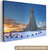 Canvas Schilderij Reykjavik Hallgrimskirkja - 60x40 cm - Wanddecoratie