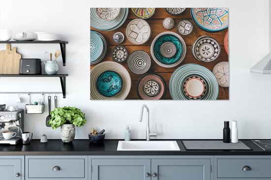 Peinture sur toile 140x90 cm - Décoration murale Image de vaisselle prise d'en haut - Décoration murale salon - Décoration chambre - Accessoires de chambre - Peintures