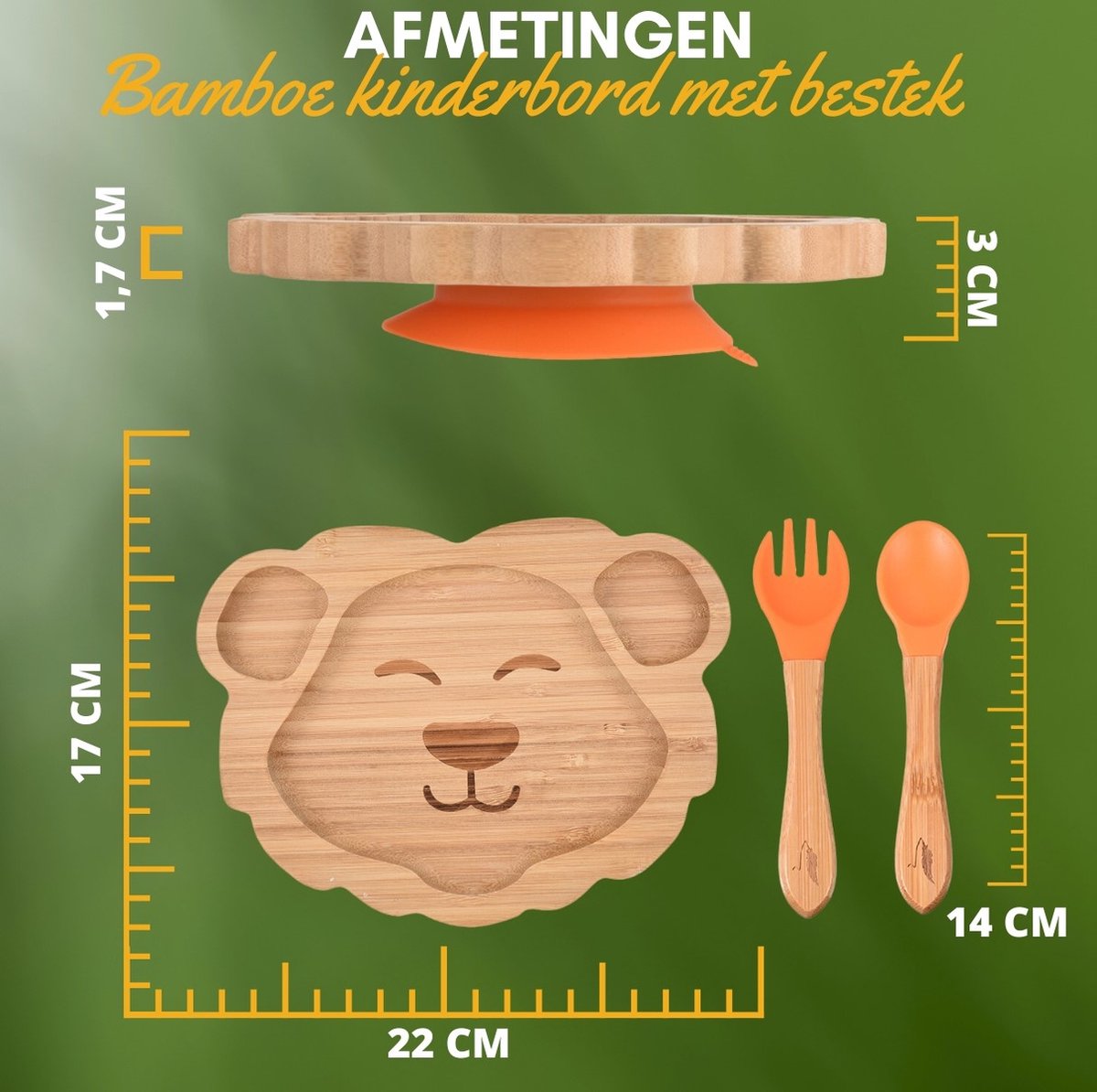 Pencilluxe® Bamboe Baby Bord (Leeuw) - Baby Cadeau - Kinderservies set - Zuignap - Kinderbord - Baby servies - Baby bestek - Melamine & BPA-vrij - Vakjesbord - Kraammand - Kraamcadeau - Babyshower cadeau - Baby - Geboorte Cadeau - Kraamvisite – foto 4