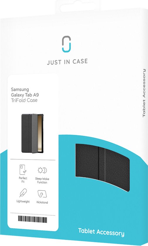 Bookcase hoesje Samsung Galaxy Tab A9+ - Just in Case - Zwart uni - Simili cuir