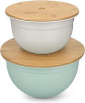Kom mélangeur bol à salade avec couvercle en bambou - ensemble de 2 bols de service avec couvercle - ensemble de bols contenants de différentes tailles