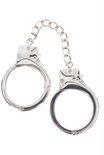 Zilverkleurige handboeien met een schakelketting.