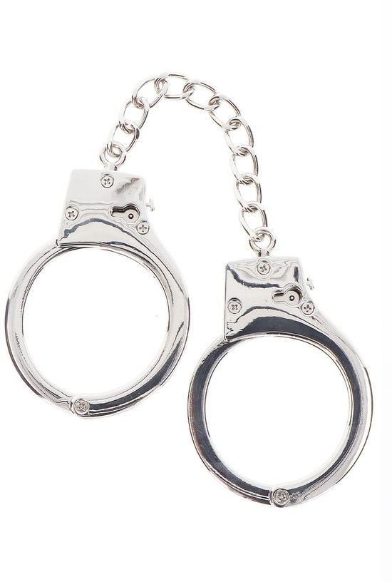Zilverkleurige handboeien met een schakelketting.