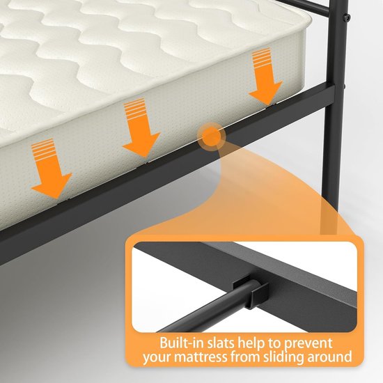 COMHOMA Bedframe 140 x 200 cm, metalen logeerbed, bedframe van metaal