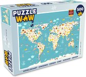 Puzzel Wereldkaart - Kinderen - Dieren - Kind - Jongens - Meiden - Legpuzzel - Puzzel 500 stukjes