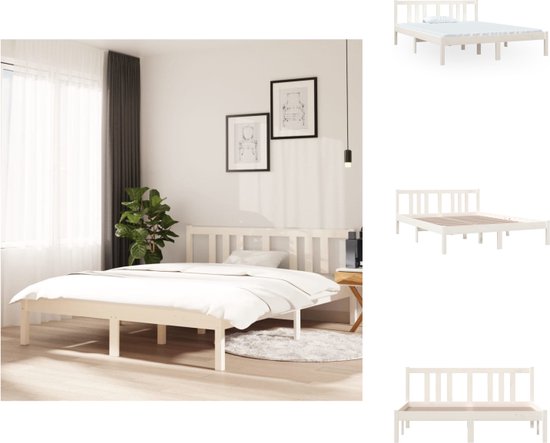 vidaXL Houten Bedframe - Grenenhout - 140 x 190 cm - Wit - Bed