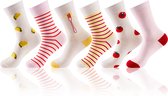 Monfoot - Grappige sokken - Vrolijke Kleurrijke Sokken - Dames - 6 Paar - Maat 36-38 - Tomaat - Perfect Cadeau voor Haar