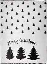 Plaid 130x170 cm Wit Zwart Polyester Kerstbomen Merry Christmas Deken