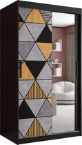 Zweefdeurkast met spiegel Kledingkast met 2 schuifdeuren Garderobekast slaapkamerkast Kledingstang met planken (LxHxP): 100x200x60 cm - Gara II (Zwart, 100) met lades