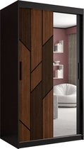 Zweefdeurkast met spiegel Kledingkast met 2 schuifdeuren Garderobekast slaapkamerkast Kledingstang met planken (LxHxP): 100x200x60 cm - Seiran II (Zwart, 100)
