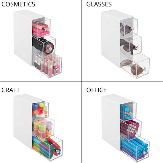 Thee-opbergdozen, keukenorganizer met 3 laden, theedoos met 3 laden, opbergdoos voor theezakjes, koffiepads, make-uptafelorganizer, theekist van kunststof voor theezakjes, koffiepad