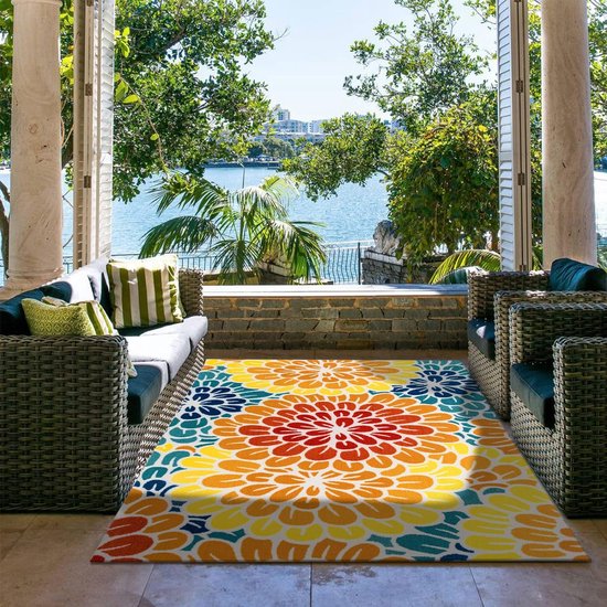 Outdoor tapijt, tapijt voor buiten, outdoor tapijt, balkontapijt, kleurrijk buitentapijt terras, groot: 120 x 170 cm