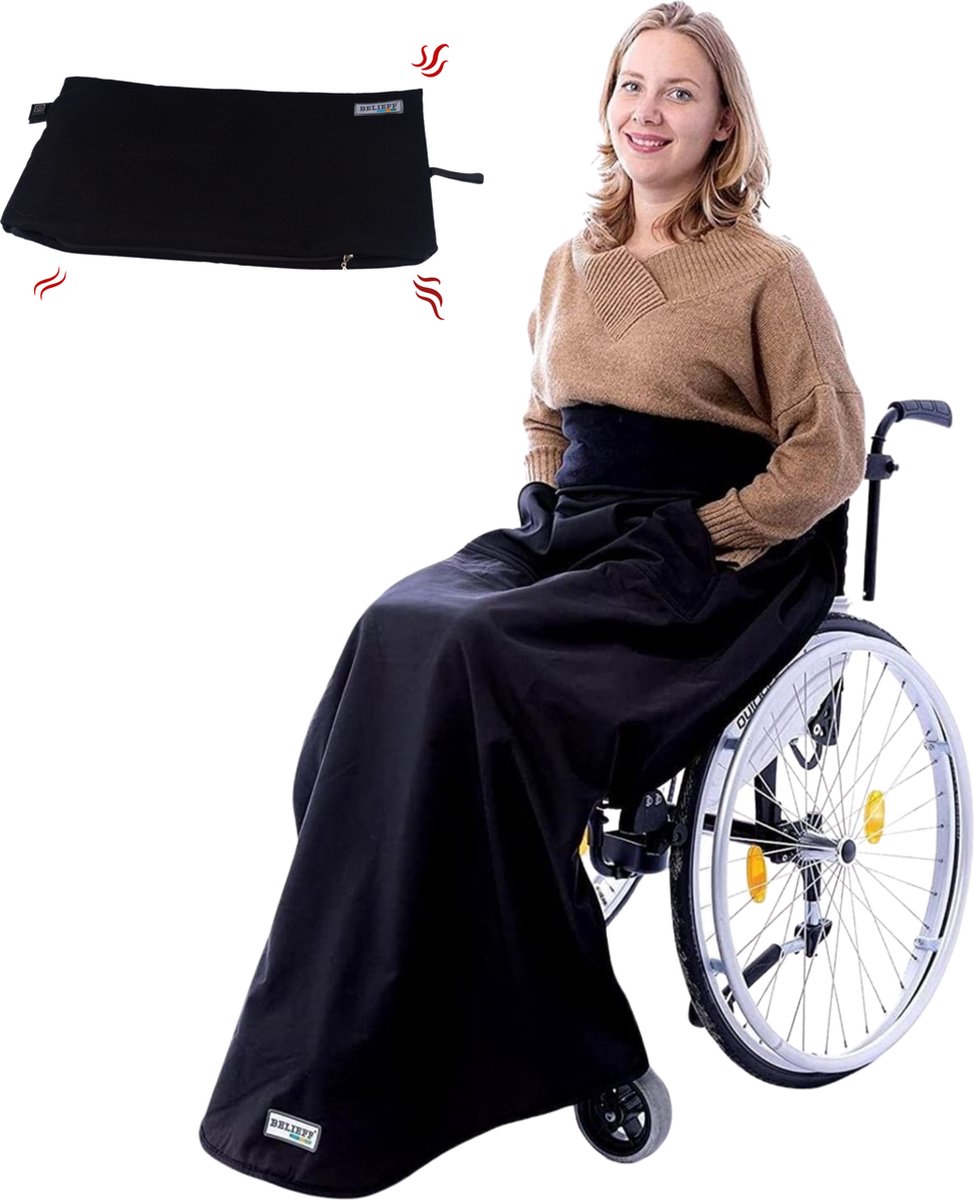 Goedkoopste Belieff Rolstoel Deken Met Heating Systeem – Open Onderkant - Handzakken – Wind- en Waterdicht - Unisex - 100 Polyester - Fleece Gevoerd - Beenkleed - Schootskleed - Warm & Comfortabel