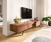 Tv-meubel Wyatt 220 cm acacia bruin 4 laden V-poot roestvrij staal
