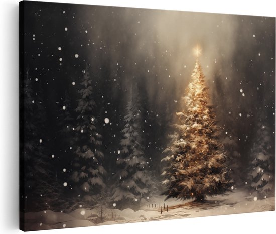 Artaza Canvas Schilderij Kerstboom in het Bos - Kerstmis - 90x60 - Foto Op Canvas - Canvas Print - Muurdecoratie