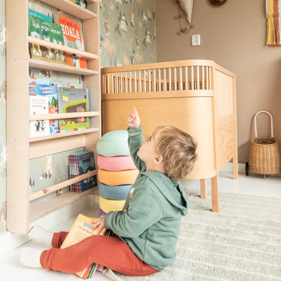Montessori rek voor kinderkamer, hout, speelgoedplank voor kinderen, kinderkamerplank met 3 planken, boekenkoffer voor kinderen, speelgoedorganizer, opbergplank voor kinderkamer, massief hout, 75 x 40