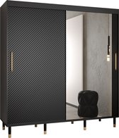 Zweefdeurkast met spiegel Kledingkast met 2 schuifdeuren Garderobekast slaapkamerkast Kledingstang met planken | elegante kledingkast, glamoureuze stijl (LxHxP): 180x208x62 cm - CAPS J2 (Zwart, 180 cm) met lades