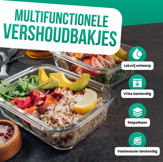 Avalo Boîtes de conservation Glas - Récipients de Prep de repas - Récipients de congélation - Avec couvercle - 5 pièces 1060 ml