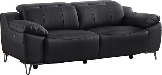 Elektrische relax-driezitsbank van zwart leer ROVETO L 209 cm x H 78 cm ...