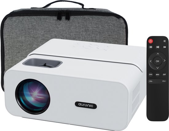 Auronic Beamer - 10 000 Lumen - WiFi - Projecteur 170 pouces - Full HD - Câble HDMI- Télécommande et Mallette de transport - Wit