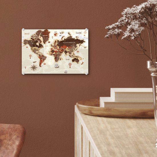 Vintage du monde vintage sur fond clair Plexiglas 30x20 cm - petit - Tirage photo sur Glas (décoration murale plexiglas)