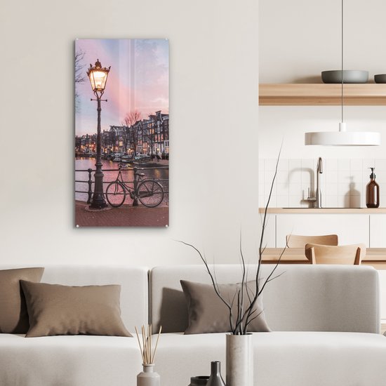 MuchoWow® Peinture sur verre 40x80 cm - Peinture sur verre acrylique - Amsterdam au crépuscule - Photo sur verre - Peintures