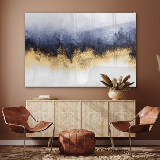 MuchoWow® Peinture sur verre 180x120 cm - Peinture sur verre acrylique - Abstrait - Or - Luxe - Photo sur verre - Peintures