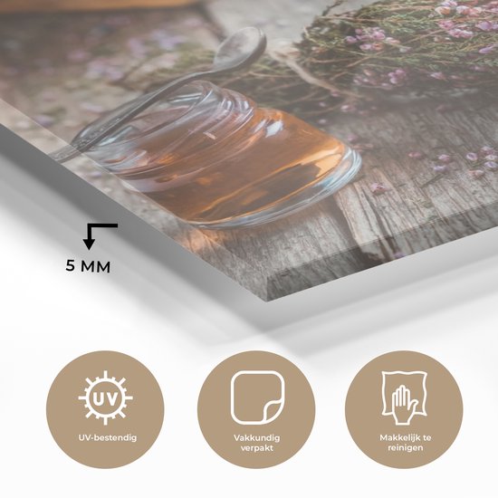 MuchoWow® Peinture sur verre 80x60 cm - Peinture sur verre acrylique - Thee - Théière - Herbes - Photo sur verre - Peintures