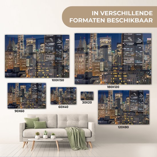 MuchoWow® Peinture sur verre 60x40 cm - Peinture acrylique sur verre - New York - USA - Nuit - Photo sur verre - Peintures