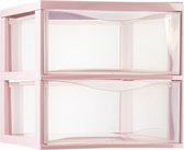 Plasticforte Ladeblokje/bureau organizer met 2x lades - transparant/roze - L26 x B36 x H25 cm