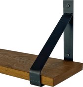 GoudmetHout - Massief eiken wandplank - 180 x 20 cm - Donker Eiken - Inclusief industriële plankdragers MAT BLANK - lange boekenplank