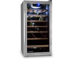 Klarstein Vinamour 26 Uno Wijnkoelkast - 88 Liter - 26 Flessen - Touch bedieningspaneel - 6 Houten schuifplateaus - LED Binnenverlichting - Roestvrij Staal - Zwart