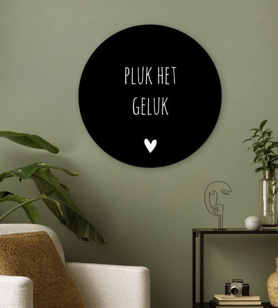 Wall Circle - Wall Circle Inside - Citation - Geluk - Zwart - Wit - Coeur - ⌀ 60 cm - Décoration murale - Peintures Ronds - Cadeau Saint Valentin